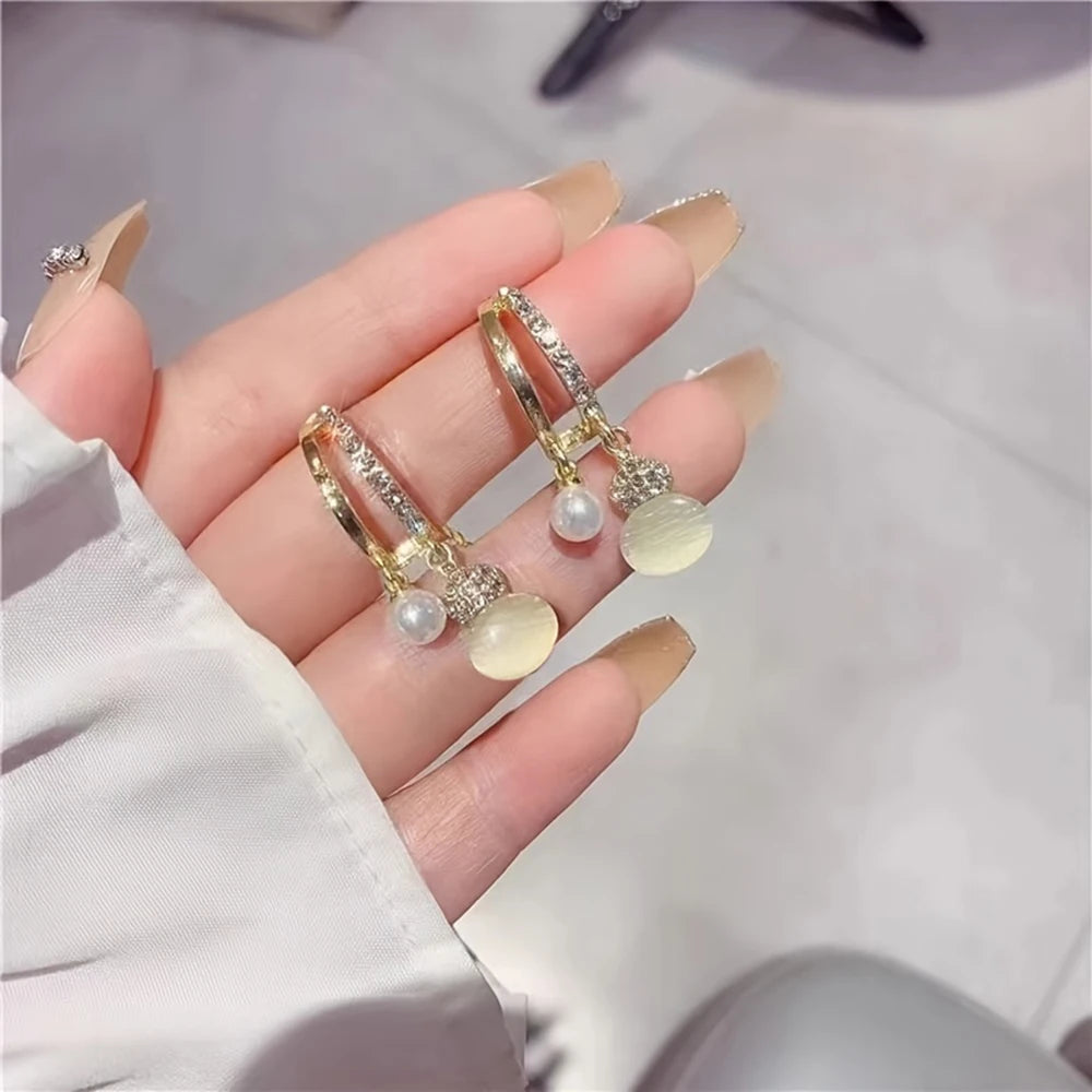 uxury Pearl &amp; Crystal Drop Hoop Earrings – 18K Gold Plated