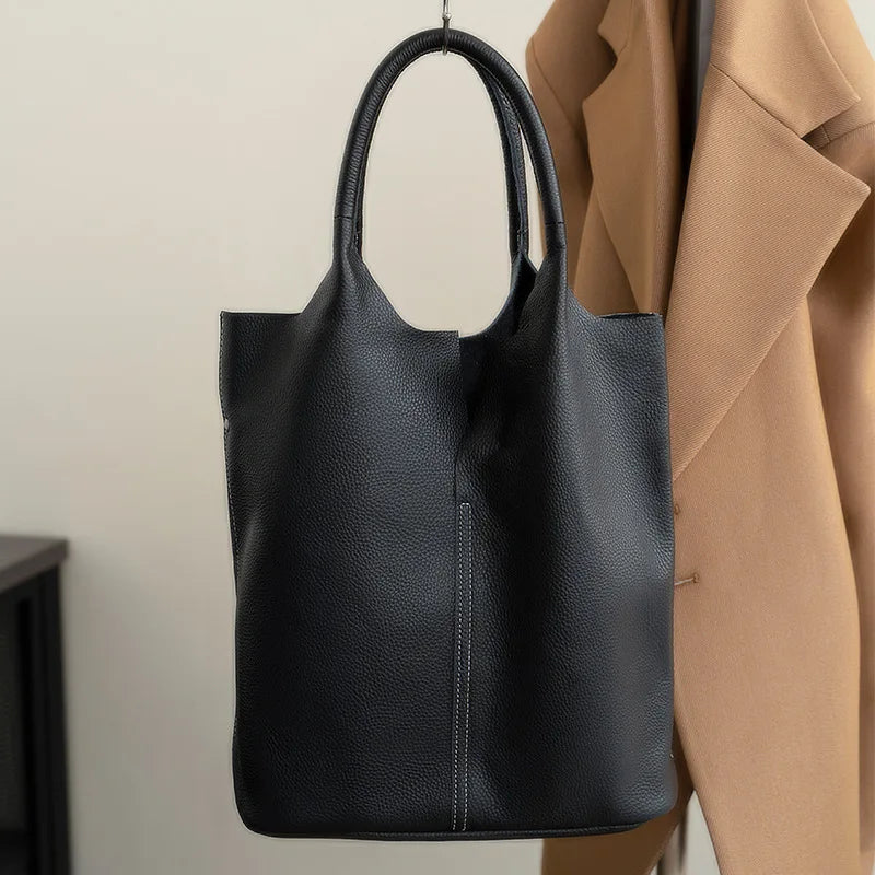 Cleo Luxe Leather Tote — Timeless Minimal Elegance
