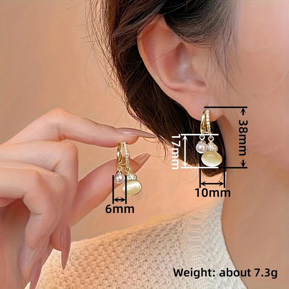 uxury Pearl &amp; Crystal Drop Hoop Earrings – 18K Gold Plated